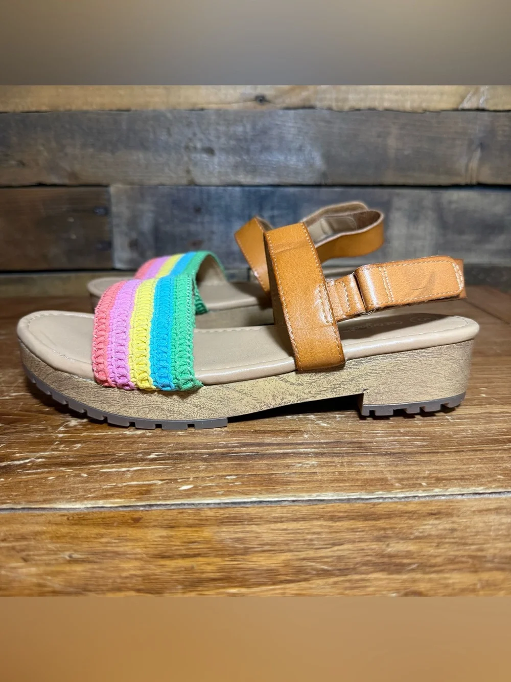 Cat & Jack Wedge Sandals Shoes Girls Sz 5 Ariana Rainbow Velcro Closure